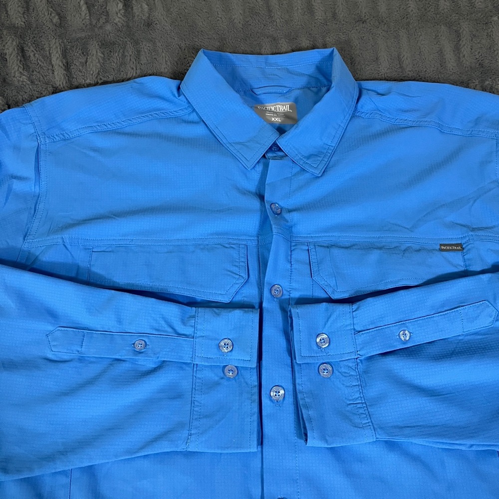 Pacific Trail Mens XXL Blue Long Sleeve Fishing‎ Hiking Shirt Button Up Ripstop